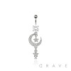 316L SURGICAL STEEL MULTI CZ MOON STAR DANGLE TWINKLE STAR BELLY BUTTON NAVEL RING 